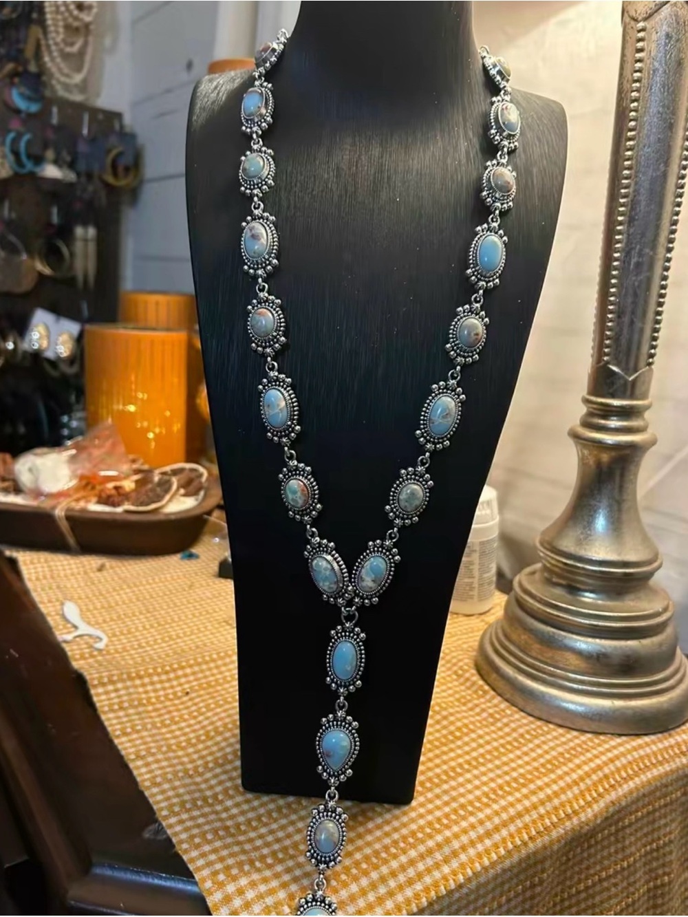 Silver-Tone Turquoise blue Teardrop Necklace, Earrings & Ring Set